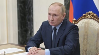 Президент России Владимир Путин на совещании в режиме телеконференции в Москве, Россия, 22 августа 2022 года. (Pavel Byrkin/Sputnik/Kremlin pool, photo via AP)
