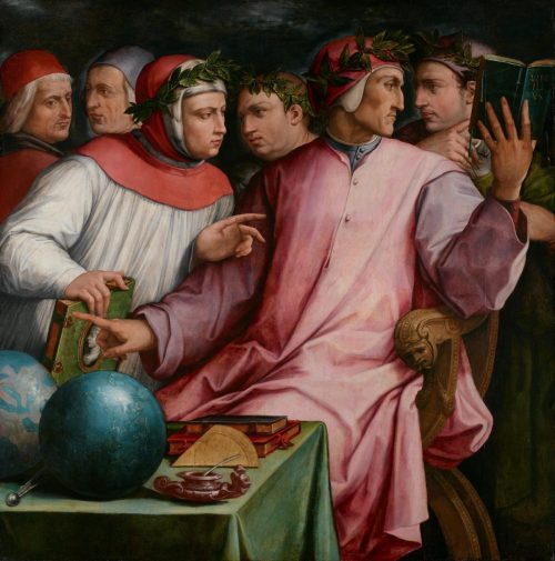 «Шесть тосканских поэтов», около 1544 года, Джорджо Вазари. (Слева направо) Марсилио Фичино, Кристофоро Ландино, Франческо Петрарка, Джованни Боккаччо, Данте Алигьери и Гвидо Кавальканти. Институт искусств Миннеаполиса Институт искусств Миннеаполиса. (Public Domain)