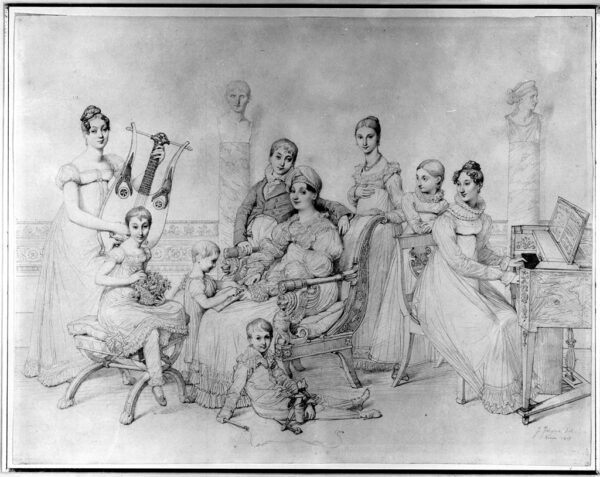 Портрет семьи Люсьена Бонапарта, 1815 год, Жан Огюст Доминик Энгр. Графит на белой тканой бумаге. Художественный музей Фогга, Кембридж (Общественное достояние)