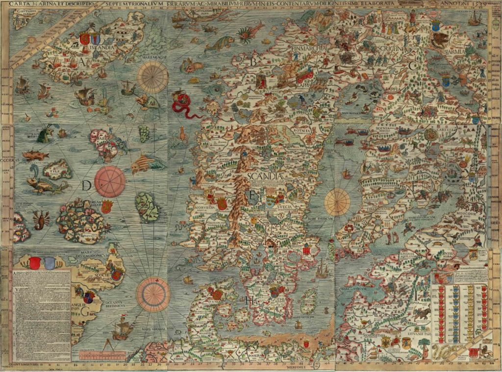 Карта Олафа Магнуса Carta Marina 1539 года. (Public Domain)