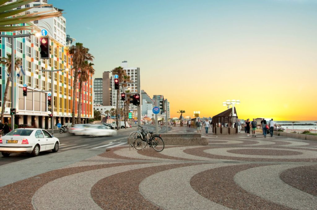 Sunset on the embankment in Tel Aviv, Israel