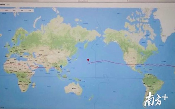 Карта, на которой показано путешествие китайского дирижабля Cloud Chaser в августе 2019 года. (Nanfang Daily)