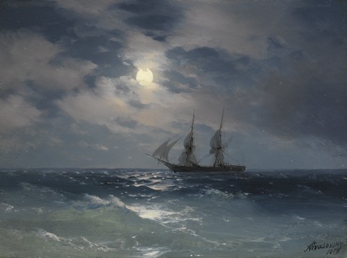 И. Айвазовский, «Бриг «Меркурий» в лунном свете» (1871). (Public Domain)