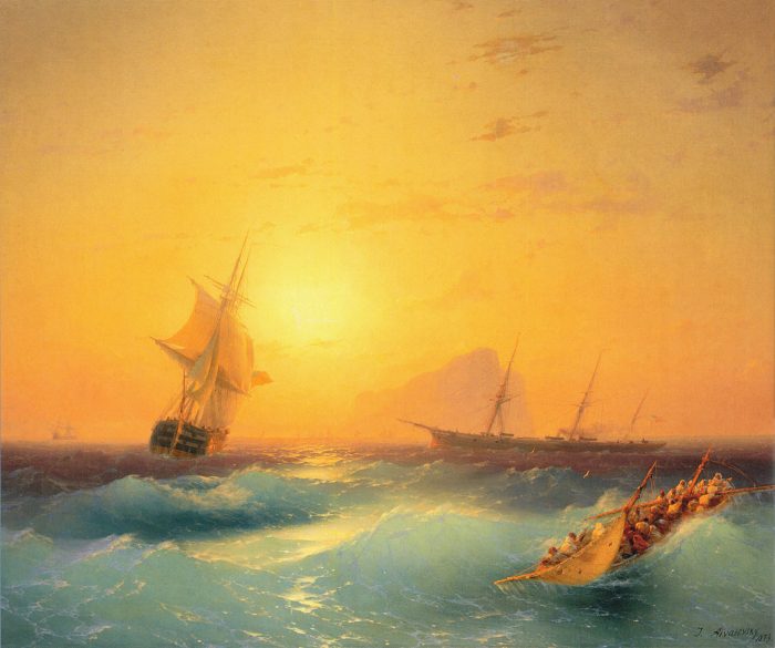И. Айвазовский, «Американские торговые суда у Гибралтарской скалы», 1873 г. (Public Domain)