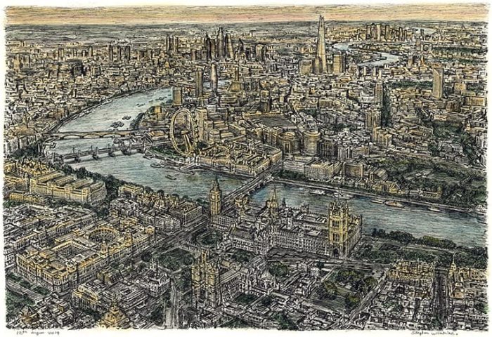 Вид на Лондон с высоты птичьего полёта. (Предоставлено Stephen Wiltshire)