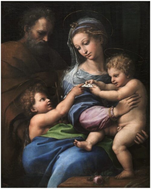 «Мадонна с розой», 1518–1520, Рафаэль. Масло, деревянная панель. Позже перенесена на холст. Национальный музей Прадо в Мадриде, Испания. (Национальный музей Прадо, 2020 г.)