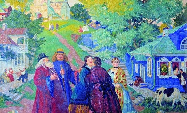 Кустодиев Борис Михайлович «Встреча (Пасхальный день)» 1917 год.  (Фото:  ru.wikipedia.org. Общественное достояние)
