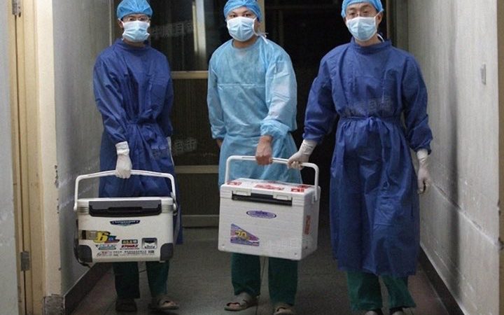 Врачи несут свежие органы для пересадки в больнице в провинции Хэнань, Китай, 16 августа 2012 года. (Screenshot via Sohu.com) 