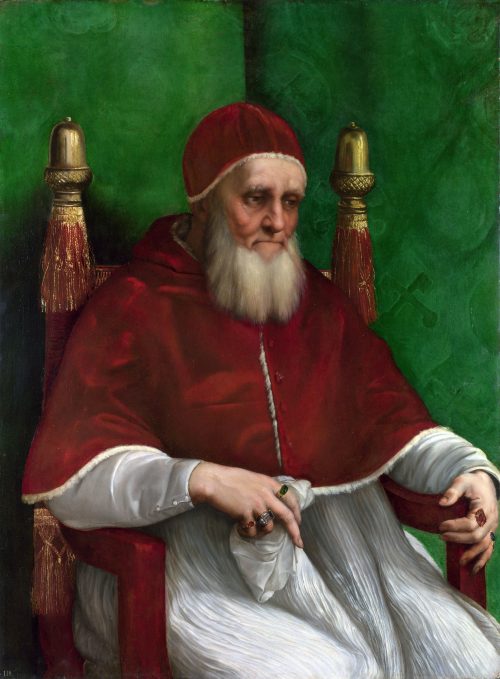 Портрет папы Юлия II, 1512 год, работы Рафаэля. Масло, деревянная панель. Национальная галерея, Лондон. (Национальная галерея, Лондон)