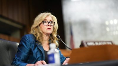 Сенатор США Марша Блэкберн во время слушаний в судебном комитете Сената по безопасности данных в Twitter на Капитолийском холме 13 сентября 2022 года в Вашингтоне, округ Колумбия. (Фото Kevin Dietsch/Getty Images)
