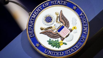 Трибуна в Государственном департаменте в Вашингтоне 11 апреля 2023 года. (Madalina Vasiliu/The Epoch Times)