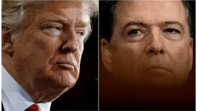 Кандидат в президенты Дональд Трамп (слева) и бывший директор ФБР Джеймс Коми на архивных фотографиях.  (Jonathan Ernst/Kevin Lamarque/Reuters)