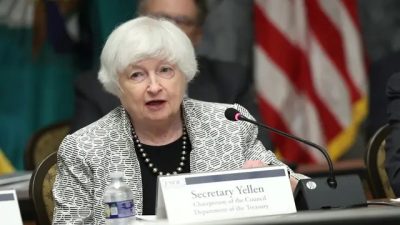 Министр финансов Джанет Йеллен выступает на заседании Совета по финансовой стабильности при Министерстве финансов США в Вашингтоне, 28 июля 2023 года. (Kevin Dietsch/Getty Images)
