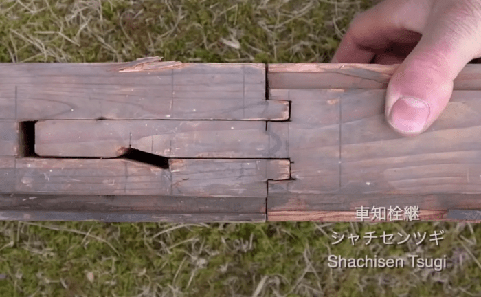 Столярное соединение shachi sen tsugi. (Courtesy of Dylan Iwanuki)