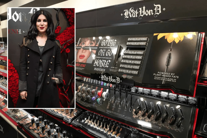 Выставка косметики Kat Von D (Rob Kim/Getty Images); (Inset) Kat Von D ( Jack Taylor/Getty Images)