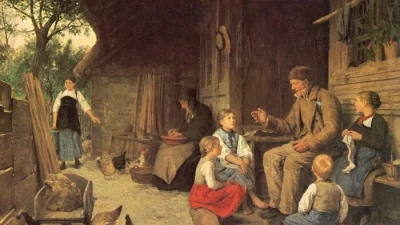 «Дедушка рассказывает историю», 1884 год, Альберт Анкер. Масло на холсте. Музей изящных искусств Берна. (Art Renewal Center)