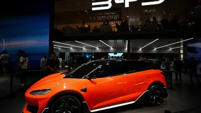 Электромобиль BYD Ocean-M представлен на Пекинском автосалоне 25 апреля 2024 года. (Pedro Pardo/AFP via Getty Images)
