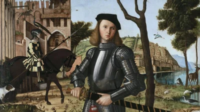 Фрагмент картины Витторе Карпаччо «Молодой рыцарь в пейзаже», 1510 год. Национальный музей Тиссена-Борнемисы, Мадрид, Испания. (Public Domain)