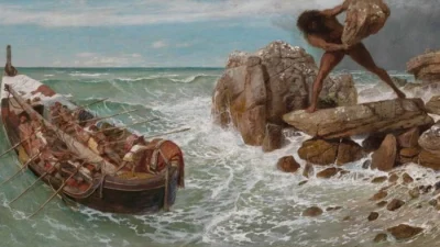 «Одиссей [Улисс] и Полифем», 1896, Арнольд Бёклин. Будучи стариком, Улисс скучает по великим деяниям и приключениям, в поэме Теннисона. (Public Domain)