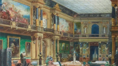 «Большой зал в замке Феррьер», XIX век, Эжен Лами. Акварель. (Christie's Images Limited 2023)