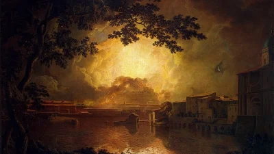 «Фейерверк у замка Сант-Анджело в Риме», 1779 г., художник Джозеф Райт. Эрмитаж, Санкт-Петербург, Россия. (Art Renewal Center)