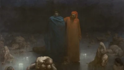 «Данте и Вергилий в девятом круге ада», 1861, Гюстав Доре. Масло на холсте, 10,3×14,7 футов, Муниципальный музей Бурж-ан-Брес. (Public domain)