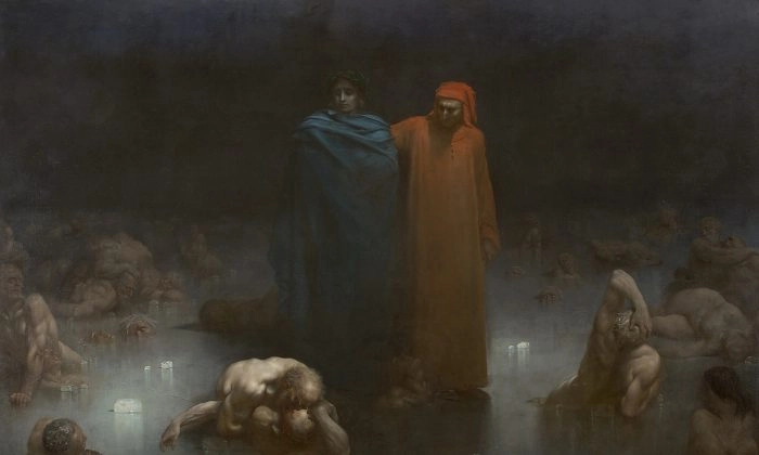 «Данте и Вергилий в девятом круге ада», 1861, Гюстав Доре. Масло на холсте, 10,3×14,7 футов, Муниципальный музей Бурж-ан-Брес. (Public domain)