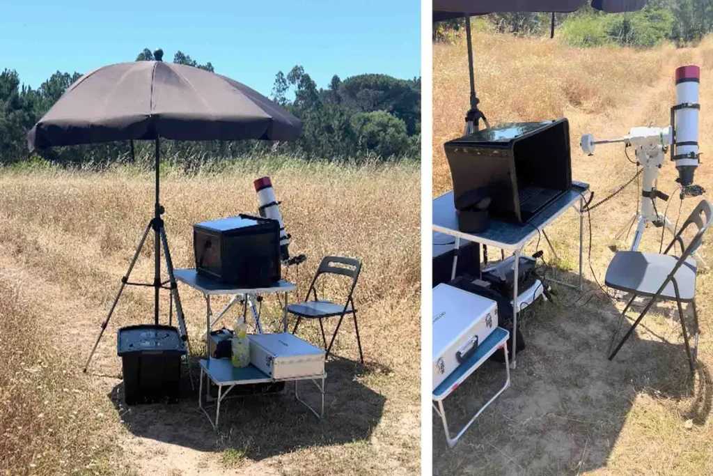 Рабочее место Кларо во время фотосессии космической станции, проходящей через Солнце. (Courtesy of Miguel Claro)
