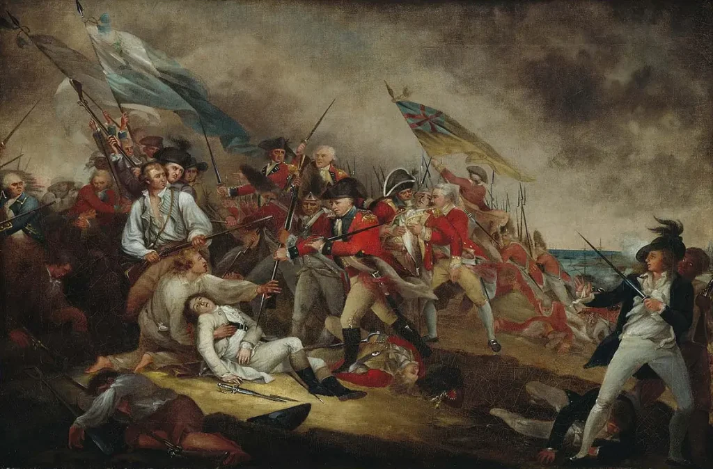 «Смерть генерала Уоррена в битве при Банкер-Хилле», 1786 год, художник Джон Трамбулл. Масло на холсте; 19,7 дюйма на 29,7 дюйма. Дар Хауленда С. Уоррена, Музей изящных искусств Бостона. (Public Domain)