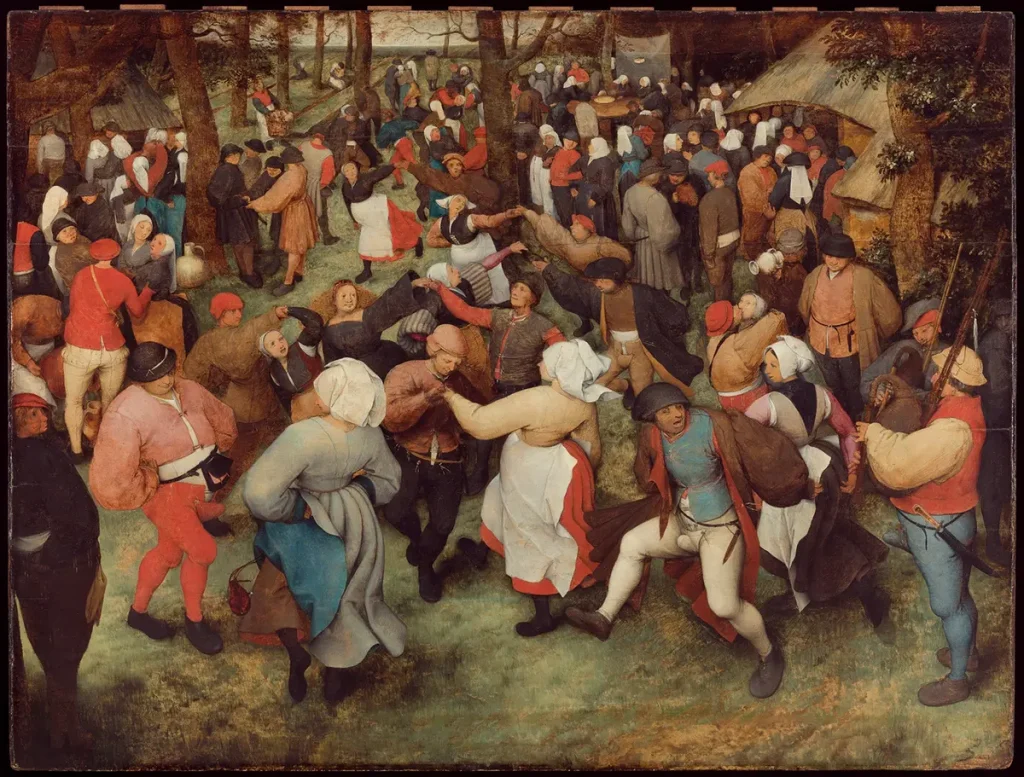«Свадебный танец» Питера Брейгеля Старшего, 1525–1569 гг. Деревянная панель, масло; 47 дюймов на 62 дюйма. Детройтский институт искусств. (Public Domain)