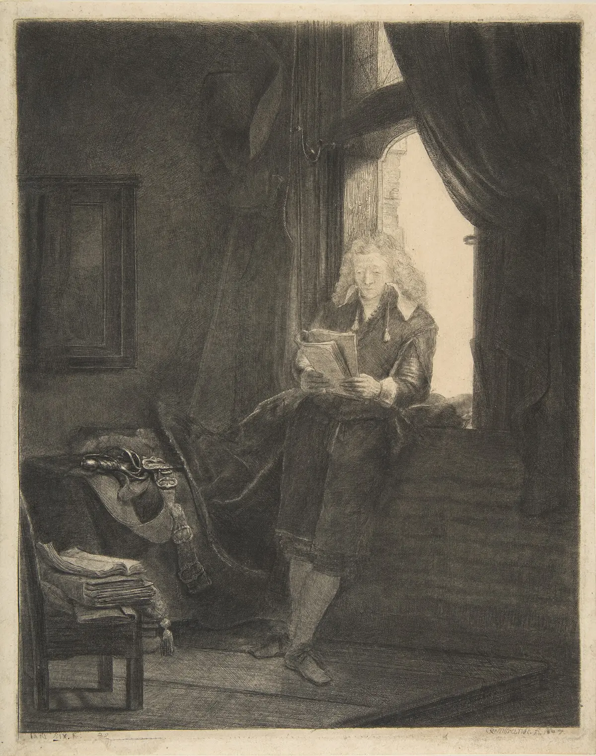 «Ян VI», 1647, Рембрандт. Гравюра, сухое клеймо, бурин; 9 5/8 дюйма на 7 5/8 дюйма. Музей Метрополитен, Нью-Йорк. (Public Domain)