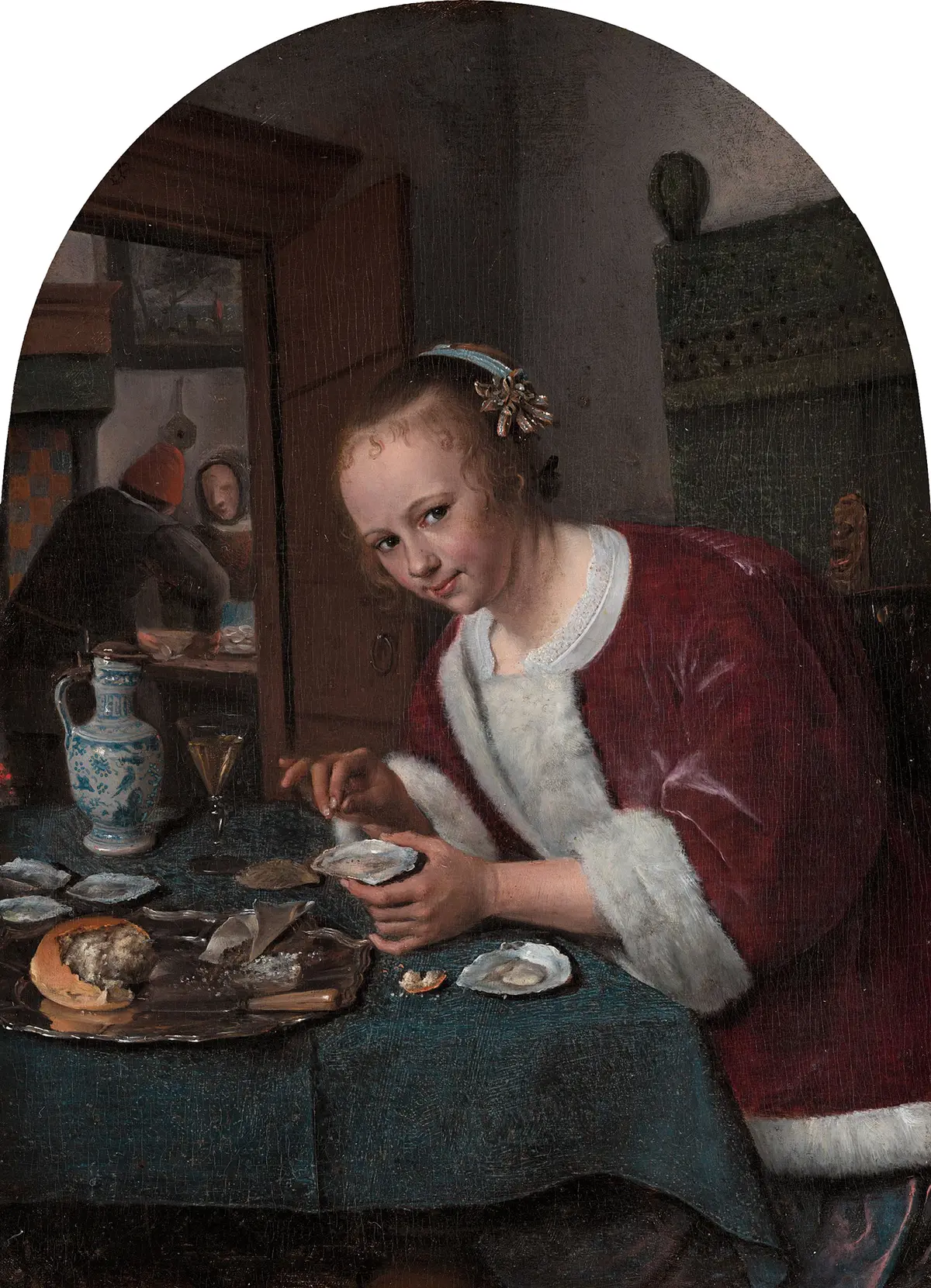 «Девушка, поедающая устриц», около 1658–1660 годов, автор Ян Стин. Масло на панели; 8 1/8 дюйма на 5 ¾ дюйма. Маурицхейс, Гаага, Нидерланды. (Public Domain)