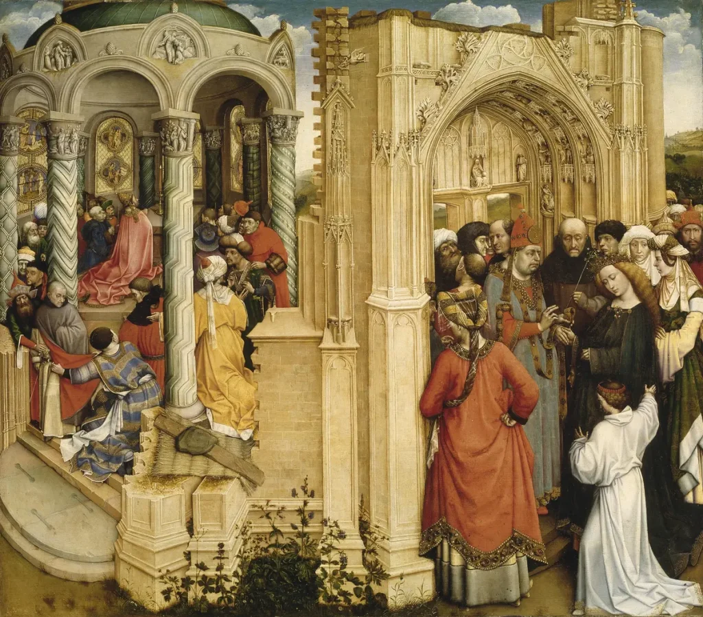 «Обручение Девы Марии», 1420-1430, мастер из Флемаля. Масло и гризайль на дубовой панели; 76,3 см на 86,7 см. Национальный музей Прадо, Мадрид. (Public Domain)