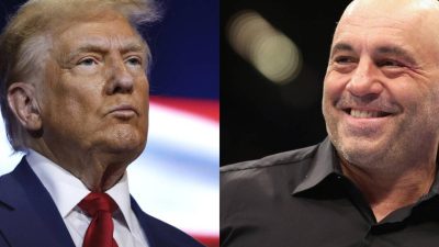 Дональд Трамп в Зебулоне, штат Джорджия, 23 октября 2024 года. (Anna Moneymaker/Getty Images) И Джо Роган в Footprint Center в Финиксе, штат Аризона, 7 мая 2022 года. (Christian Petersen/Getty Images)