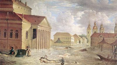 Картина Фёдора Яковлевича Алексеева «7 ноября 1824 года на площади у Большого театра», 1824 год. (ru.wikipedia.org)