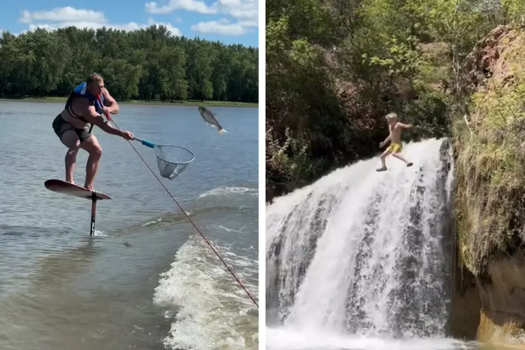 Карповая рыбалка на водных лыжах и прыжки со скал. (Courtesy of Nate Wallick)