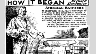 Иллюстрация ванны Томпсона, опубликованная в Chronicle-Telegram 18 ноября 1935 года, через девять лет после признания Менкена. (Public Domain)
