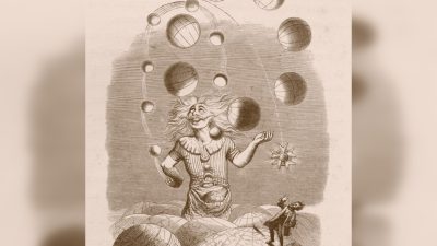«Жонглёр мирами» (1844). (Иллюстрация из книги Дж. Дж. Гранвиля Un Autre Monde, 1844)