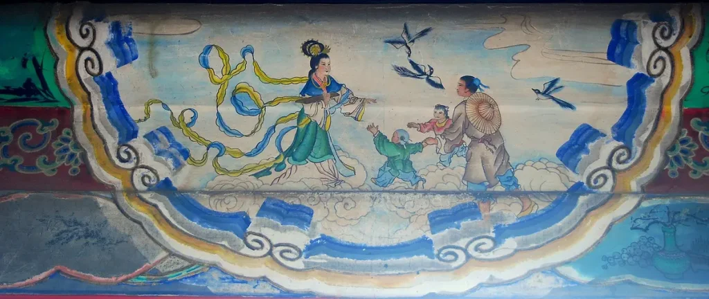 На стене длинного коридора Летнего дворца в Пекине изображено воссоединение Нюлана, Чжину и их детей. (Public Domain)