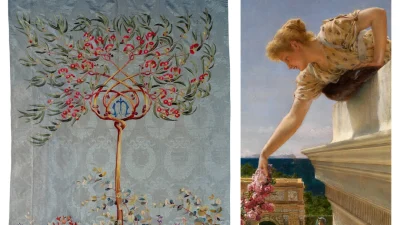 (Слева) Портьера, 1901 г., Аделаидская школа дизайна и God Speed, около 1893 г., сэр Лоуренс Альма-Тадема. (Copyright Royal Collection Enterprises Limited 2024/Royal Collection Trust)
