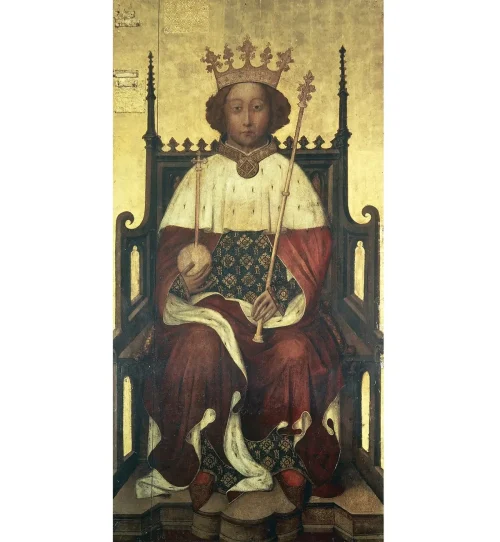 Портрет Ричарда II («Вестминстерский портрет»), 1390-е годы, неизвестный художник, возможно, Андре Боневё. Масло, дерево. Вестминстерское аббатство, Лондон. (Public Domain)