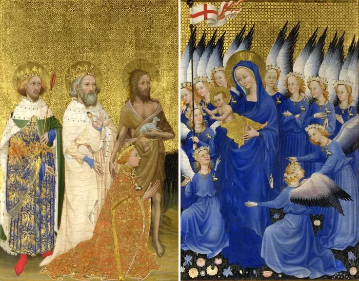 Внутренние панели Уилтонского диптиха, 1395–1399, неизвестного английского или французского художника. Яичная темпера на дереве. Национальная галерея, Лондон. (Public Domain)