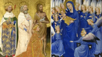 Фрагмент внутренних панелей «Уилтонского диптиха», 1395–1399, неизвестного английского или французского художника. Яичная темпера, дерево. Национальная галерея, Лондон. (Public Domain)
