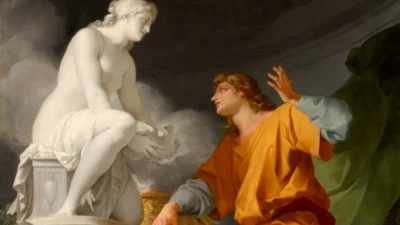Деталь картины Жана-Батиста Регно «Пигмалион, молящий Венеру оживить его статую», 1786 год. Холст, масло. Версальский дворец, Франция. (Public Domain)
