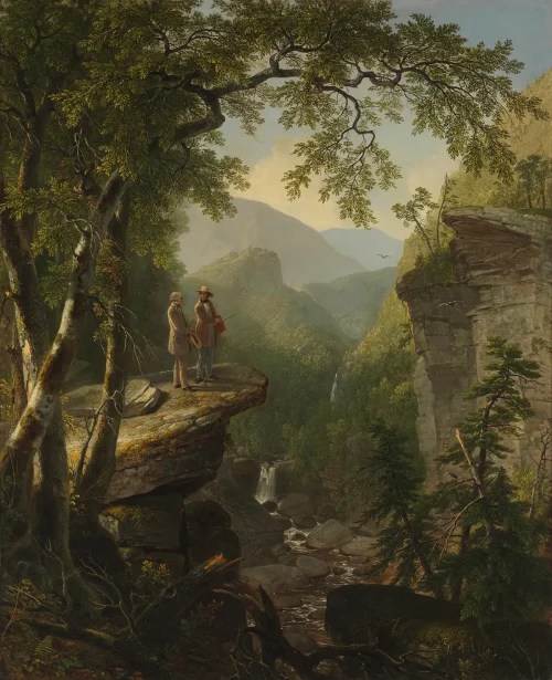 «Родственные души», 1849, Эшер Браун Дюран, масло, холст; 117 см на 92 см. Музей американского искусства Crystal Bridges, Арканзас. Друзья Томас Коул и Уильям Каллен Брайант предаются воспоминаниям на фоне обширного пейзажа долины реки Гудзон. (Public Domain)