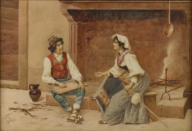 «У очага», Филиппо Индони. (Public Domain)