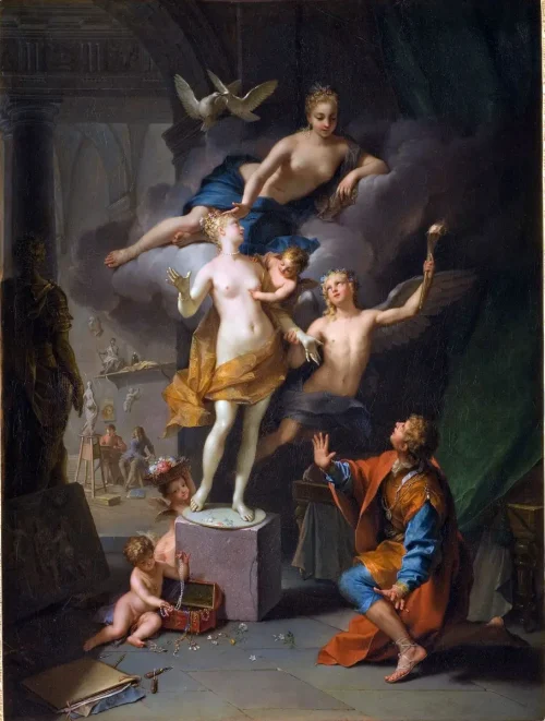 «Пигмалион и Галатея», 1717 год, картина Жана Рау, изображающая Афродиту, оживляющую статую. (Public Domain)