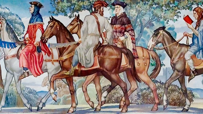 Фреска 1939 года, изображающая паломничество из «Кентерберийских рассказов». Библиотека Конгресса США, здание Джона Адамса, Вашингтон. (Library of Congress)  