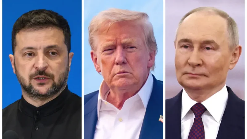 Президент Украины Владимир Зеленский в Риме, Италия, 10 июля 2025 года. Президент США Дональд Трамп прибывает на военно-воздушную базу Эндрюс, штат Мэриленд, 29 июля 2025 года. Президент России Владимир Путин в Кремле в Москве 8 мая 2025 года. (Antonio Masiello, Andrew Harnik/Getty Images; Evgenia Novozhenina/Pool/AFP via Getty Images)