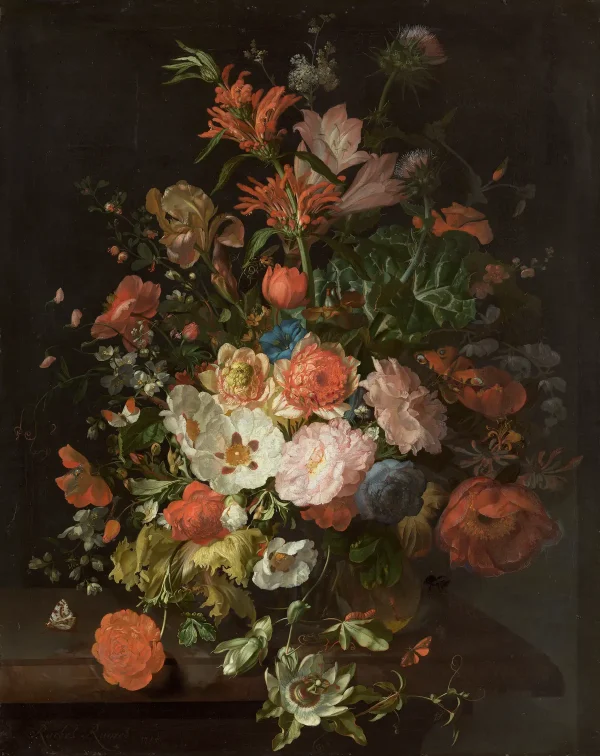 «Букет цветов», 1715, Рашель Рюйш. Масло, холст; 75 см на 60 см. Старая пинакотека, Баварские государственные собрания живописи. (Предоставлено the Museum of Fine Arts, Boston)